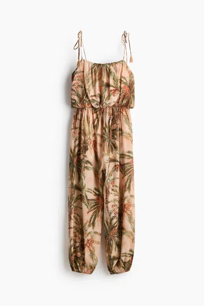 H&m Balloon-leg Tie-strap Jumpsuit In Brown