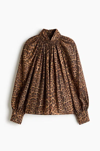 H&m Balloon-sleeved Blouse In Animal Print