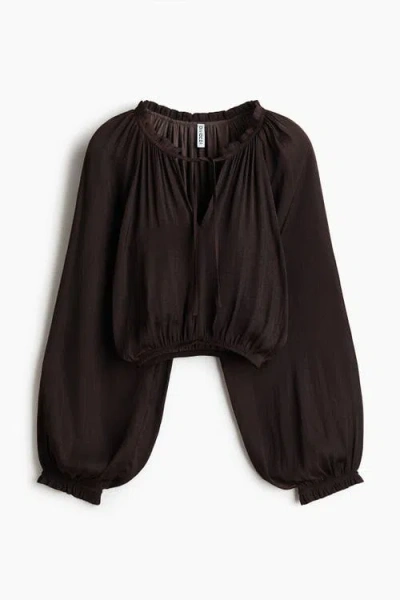H&m Balloon-sleeved Blouse In Brown