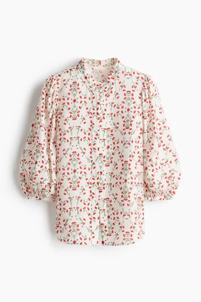 H&m Balloon-sleeved Blouse In White