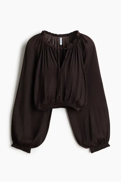 H&m Balloon-sleeved Blouse In Brown