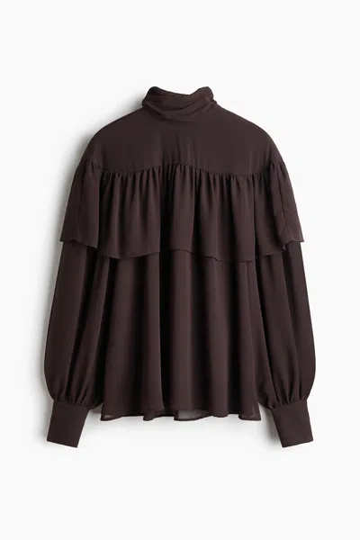 H&m Balloon-sleeved Blouse In Brown