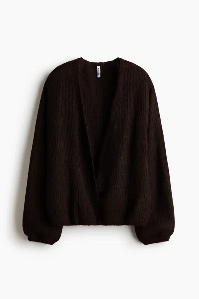H&m Balloon-sleeved Casual Cardigan In Brown