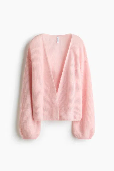 H&m Balloon-sleeved Casual Cardigan In Pink