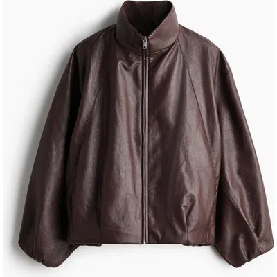 H&m Balloon-sleeved Coated Jacket In Brown