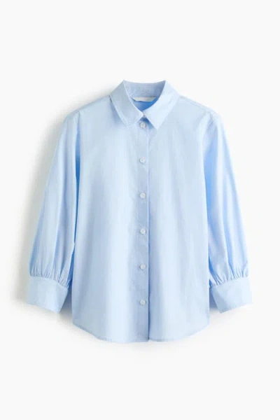 H&m Balloon-sleeved Cotton Shirt In Blue