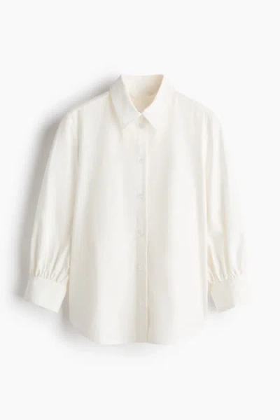 H&m Balloon-sleeved Cotton Shirt In White