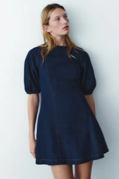 H&m Balloon-sleeved Denim Dress In Multi