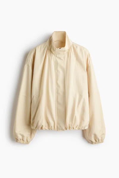 H&m Balloon-sleeved Funnel-collar Jacket In Yellow