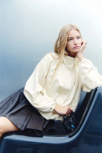 H&m Balloon-sleeved Funnel-collar Jacket In Yellow