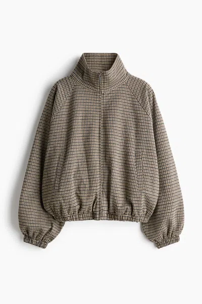 H&m Balloon-sleeved Jacquard-knit Jacket In Brown