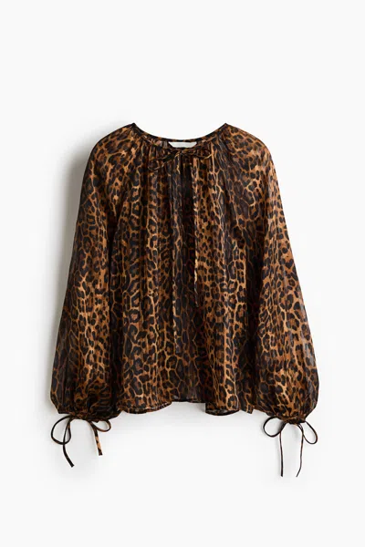 H&m Balloon-sleeved Tie-detail Blouse In White