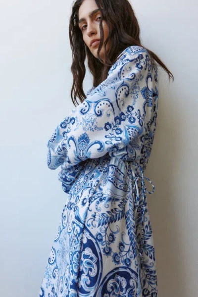 H&m Balloon-sleeved Tunic Dress In Blue