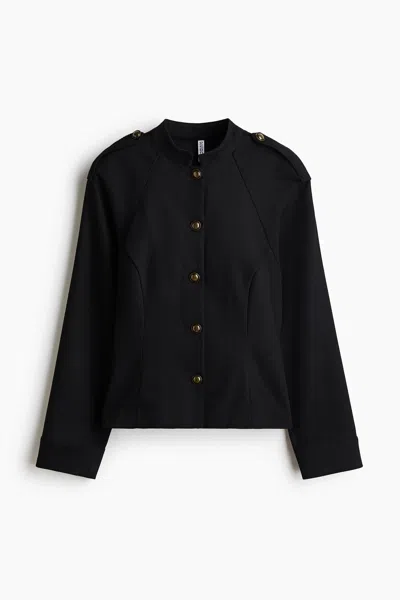 H&m Band-collar Twill Jacket In Black