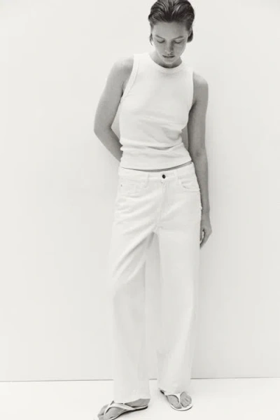 H&m Barrel Leg Low Waist Ankle Jeans In White