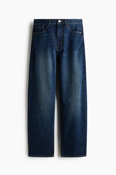H&m Barrel Regular Waist Jeans In Dark Denim Blue