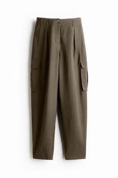 H&m Barrel-leg Cargo Pants In White