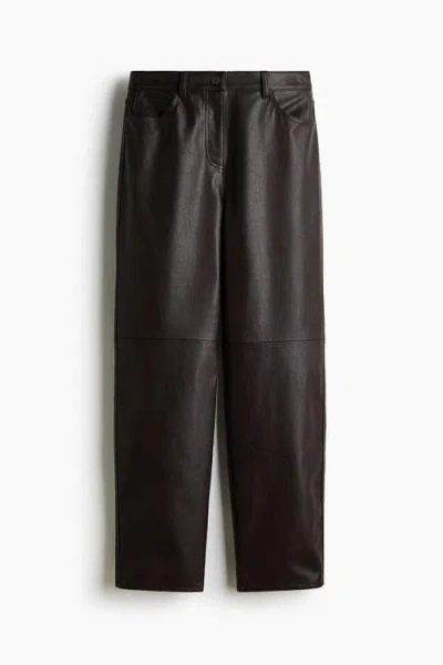 H&m Barrel-leg Coated Trousers In Brown