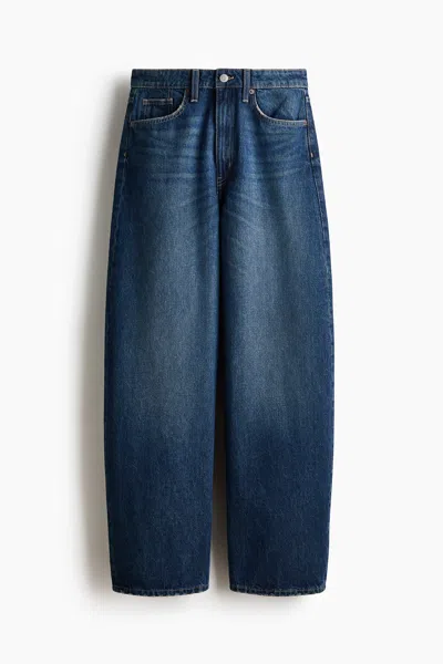 H&m Barrel-leg High-waist Jeans In Dark Denim Blue