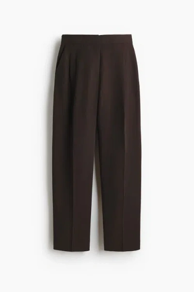 H&m Barrel-leg Twill Trousers In Brown