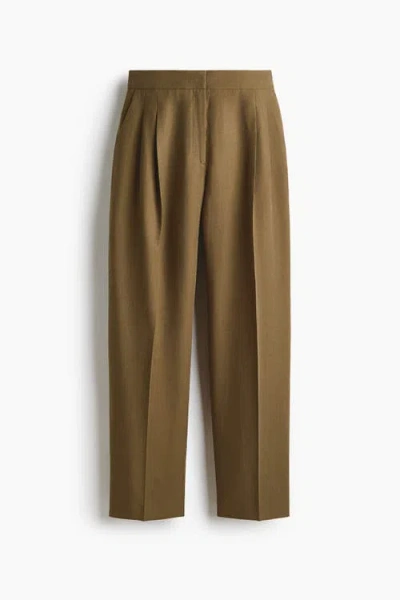 H&m Barrel-leg Twill Trousers In Brown