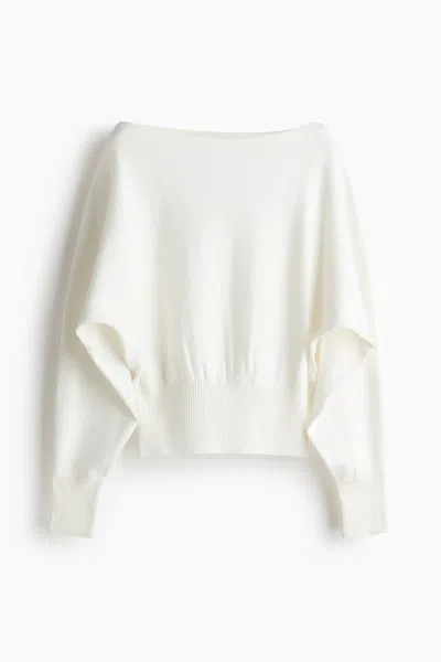 H&m Batwing-sleeved Fine-knit Sweater In White