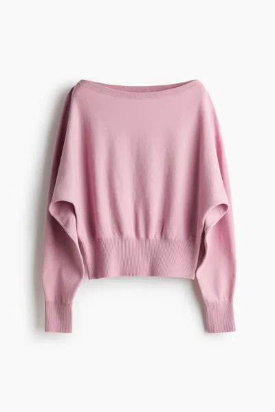 H&m Batwing-sleeved Fine-knit Sweater In Pink