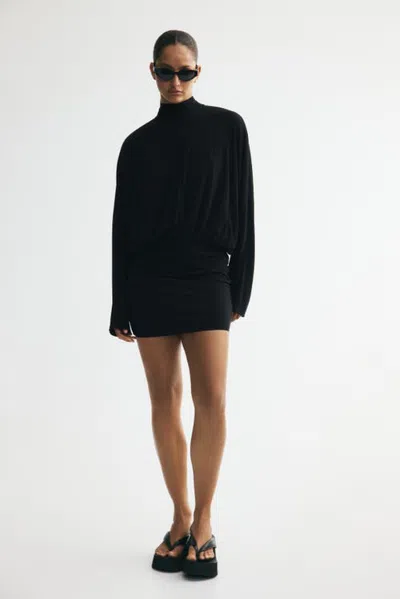 H&m Batwing-sleeved Tie-detail Dress In Black