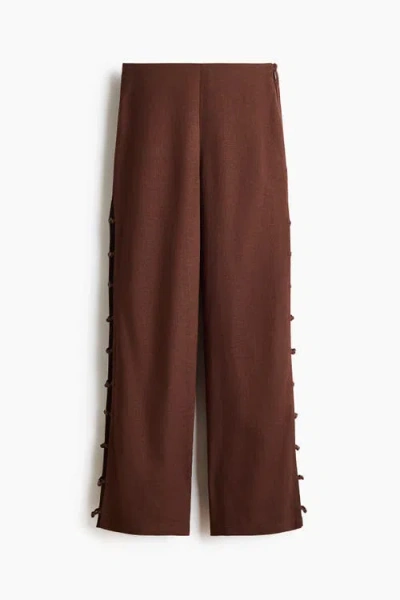 H&m Bead-detail Linen-blend Trousers In Brown