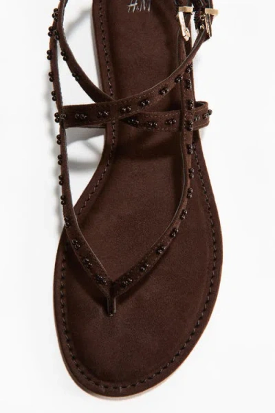 H&m Bead-detail Strappy Sandals In Brown