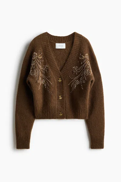 H&m Beaded Mohair-blend Cardigan In Brown