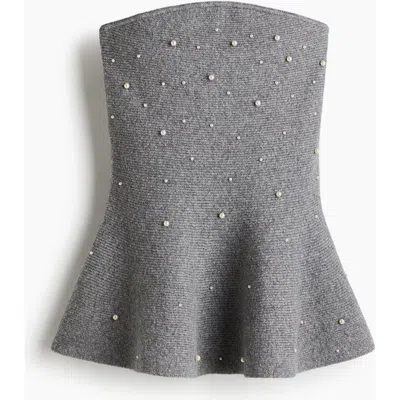 H&m Bead-embellished Bandeau Top In Gray