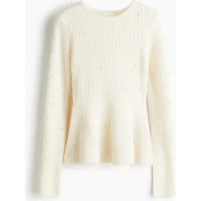 H&m Bead-embellished Peplum Top In Multi