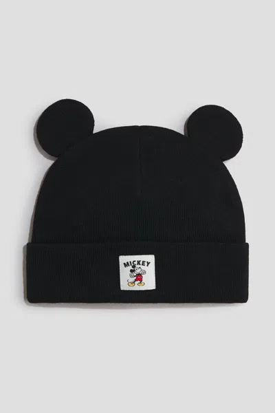 H&m Beanie With Ear Appliqué In Black/mickey Mouse