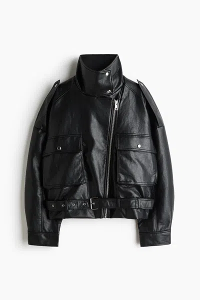 H&m Belt-detail Biker Jacket In Black