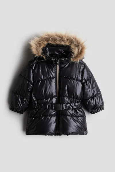 H&m Kids' Belt-detail Puffer Jacket In Black