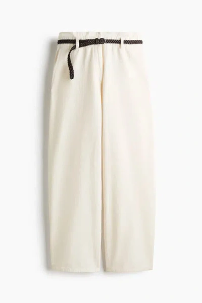 H&m Belted Barrel Trousers In White