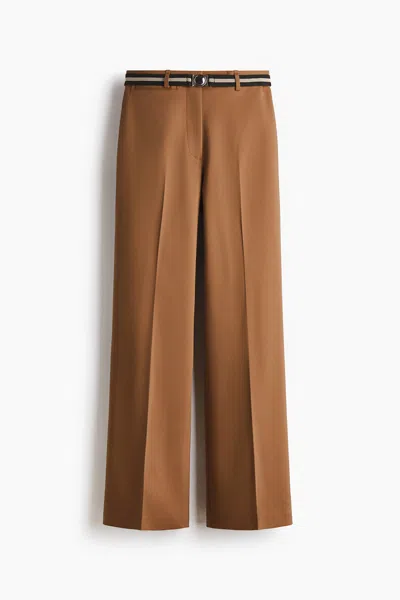 H&m Belted Bootcut Pants In Brown