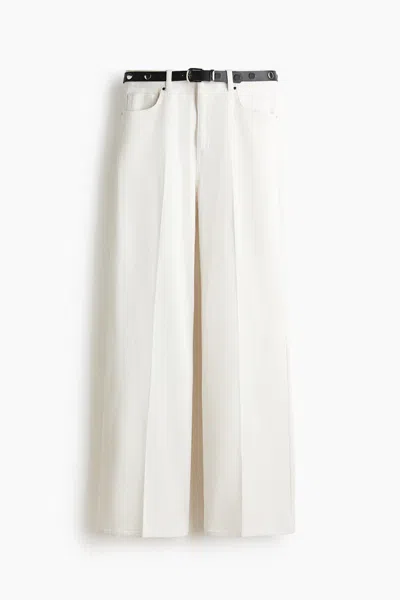 H&m Belted Bootcut Pants In White