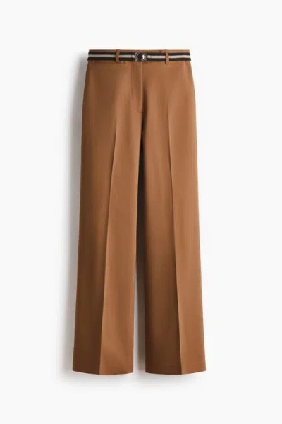 H&m Belted Bootcut Trousers In Brown