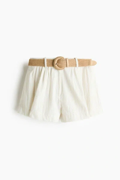 H&m Belted Cotton Shorts In Neutral