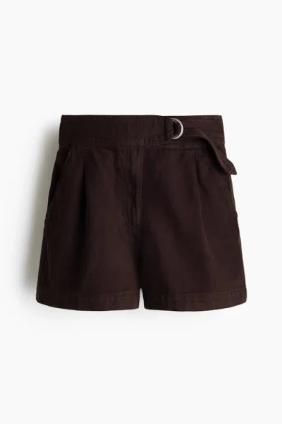 H&m Belted Denim Shorts In Brown
