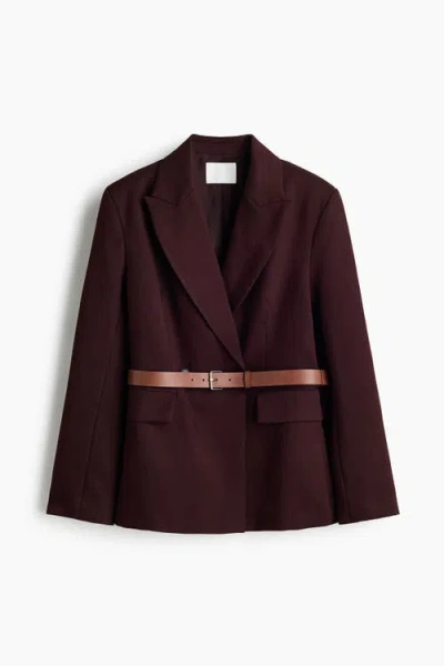 H&m Belted Double-breasted Blazer In Brown