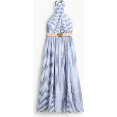 H&m Belted Halterneck Dress In Blue