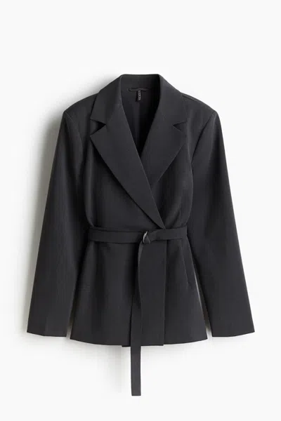 H&m Belted Jacket In Gray