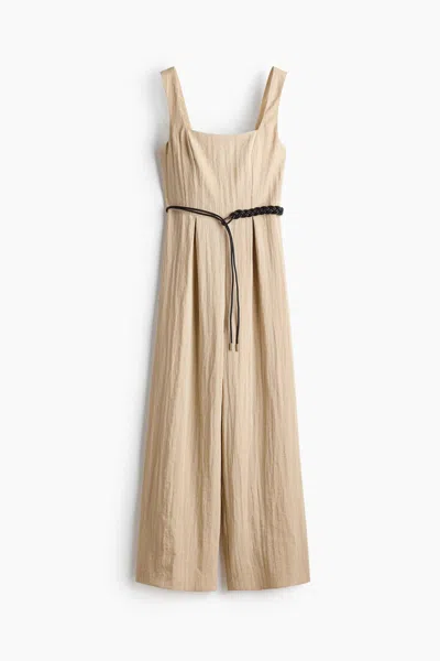 H&m Belted Jumpsuit In Brown