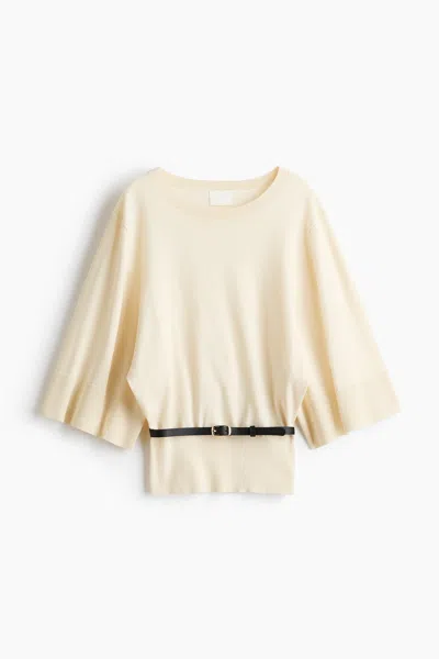 H&m Belted Knit Top In Neutral