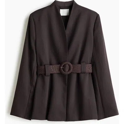 H&m Belted Lapelless Blazer In Brown