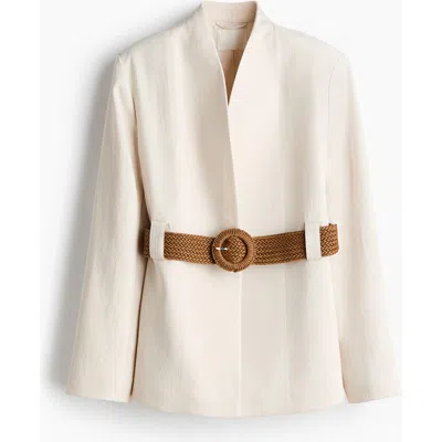 H&m Belted Lapelless Blazer In Neutral