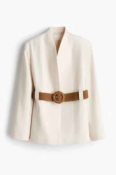 H&m Belted Lapelless Jacket In Neutral